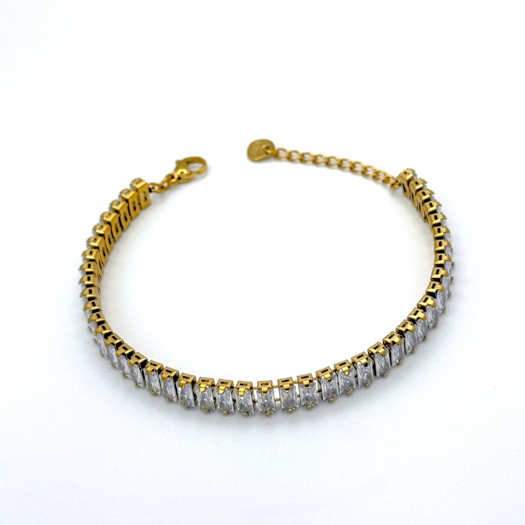 Βραχιόλι Ατσάλινο Ριβιέρα Με Ορθογώνιες Πέτρες