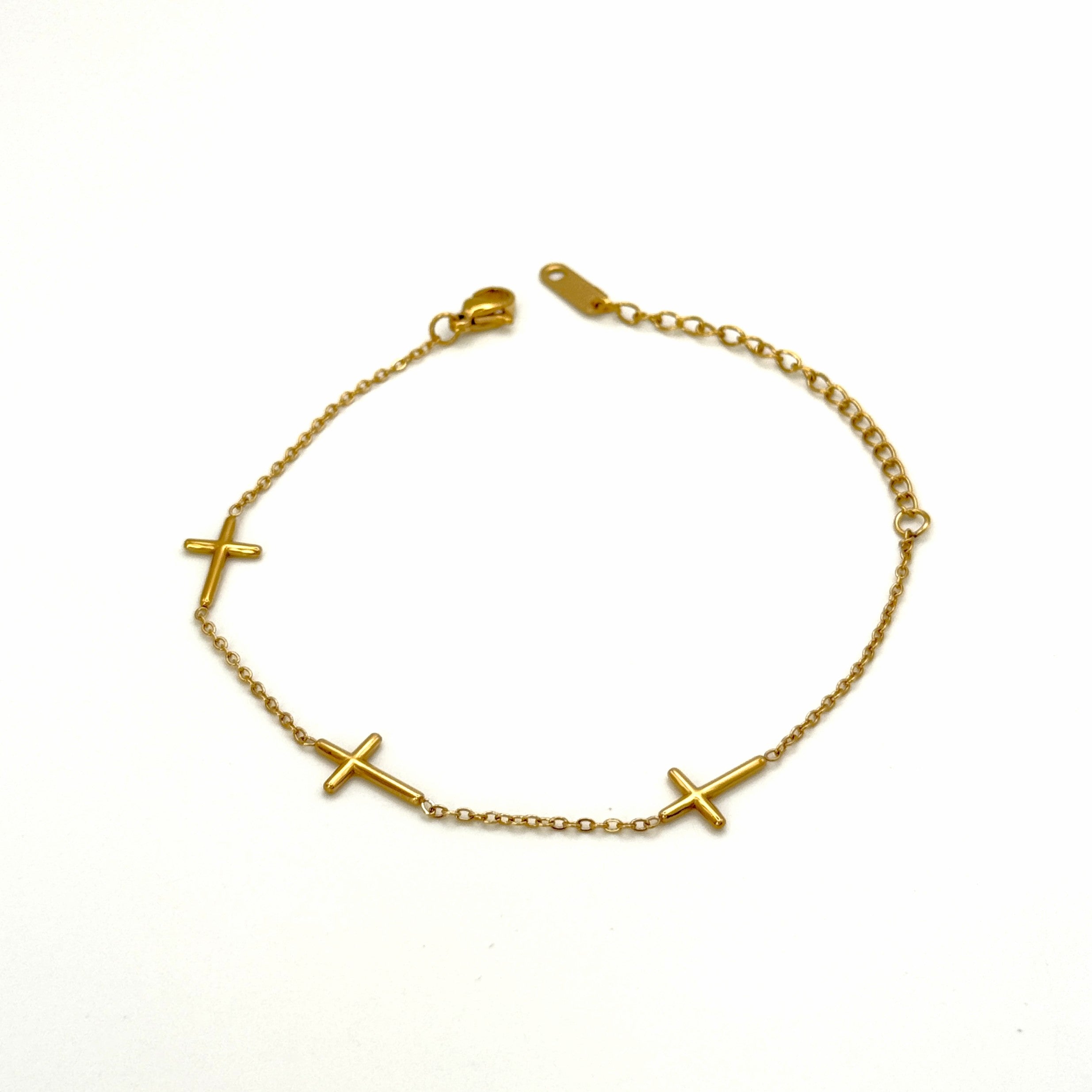 Βραχιόλι Ατσάλινη Λεπτή Αλυσίδα Με Σταυρούς