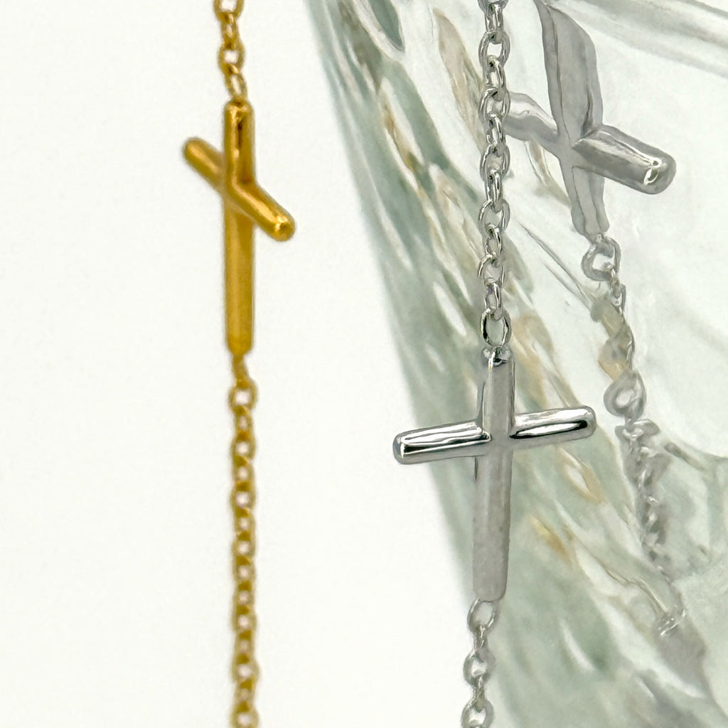 Βραχιόλι Ατσάλινη Λεπτή Αλυσίδα Με Σταυρούς