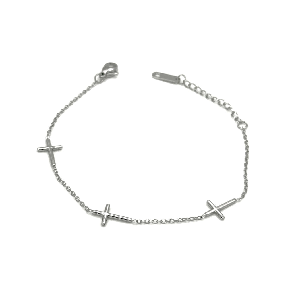 Βραχιόλι Ατσάλινη Λεπτή Αλυσίδα Με Σταυρούς