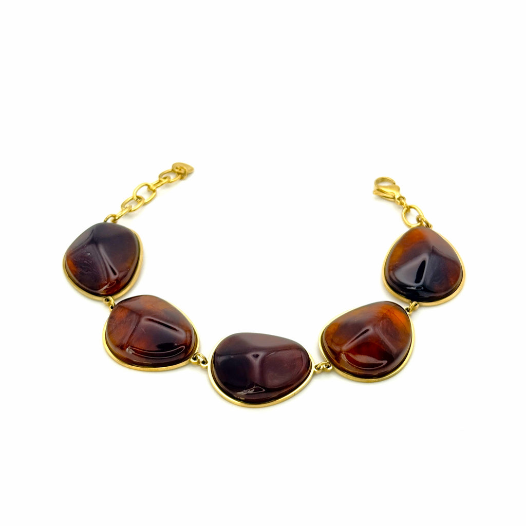 Βραχιόλι Ατσάλινο Statement Με Κεχριμπαρένιες Πέτρες