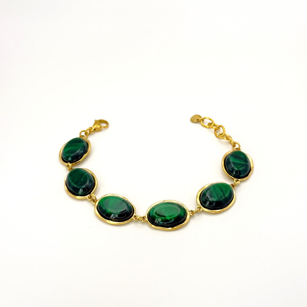 Βραχιόλι Ατσάλινο Με Πράσινες Πέτρες Μαλαχίτη