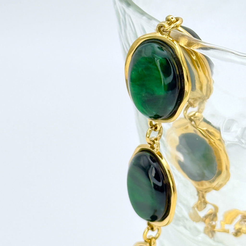 Βραχιόλι Ατσάλινο Με Πράσινες Πέτρες Μαλαχίτη