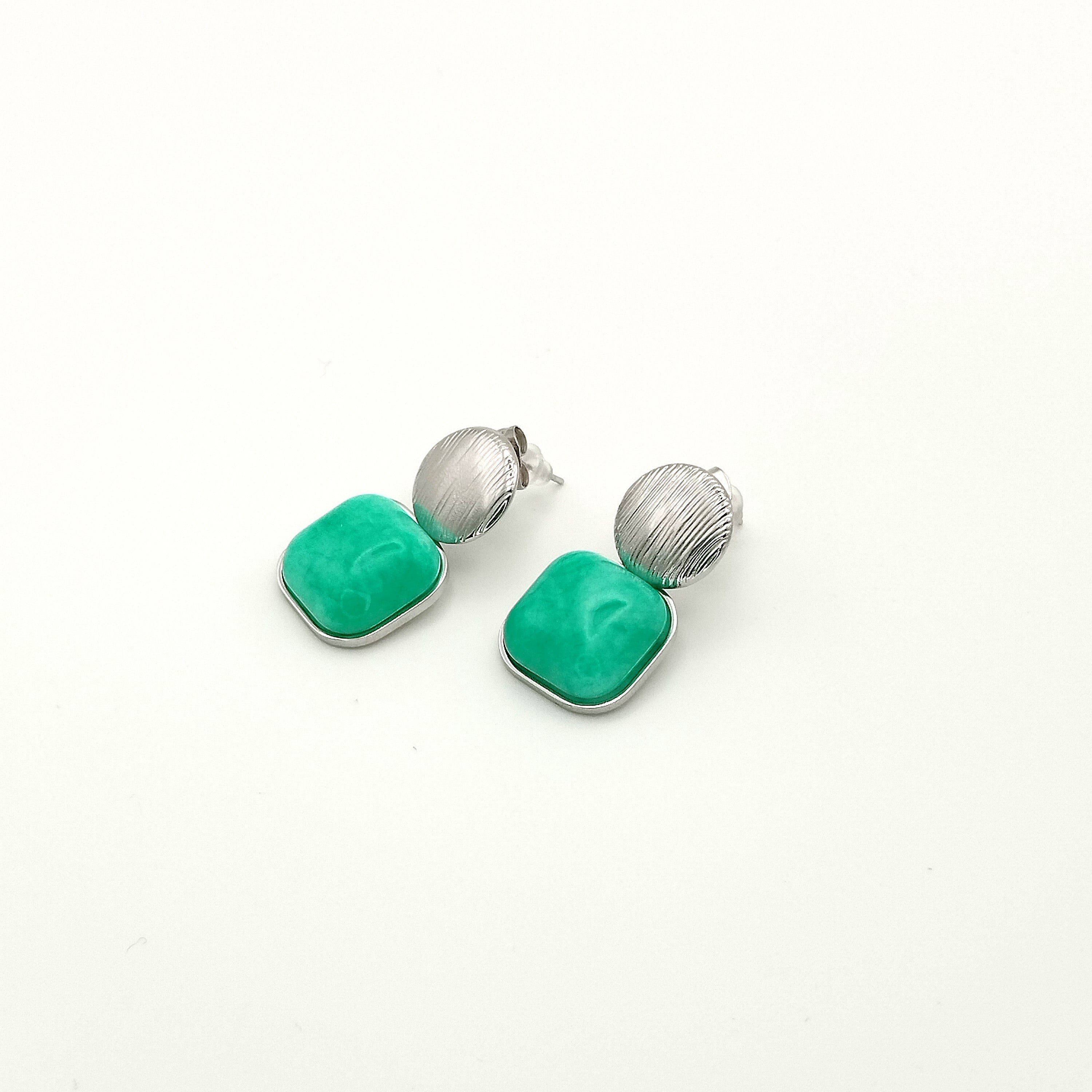 Σκουλαρίκια κρεμαστά με τετράγωνη πέτρα