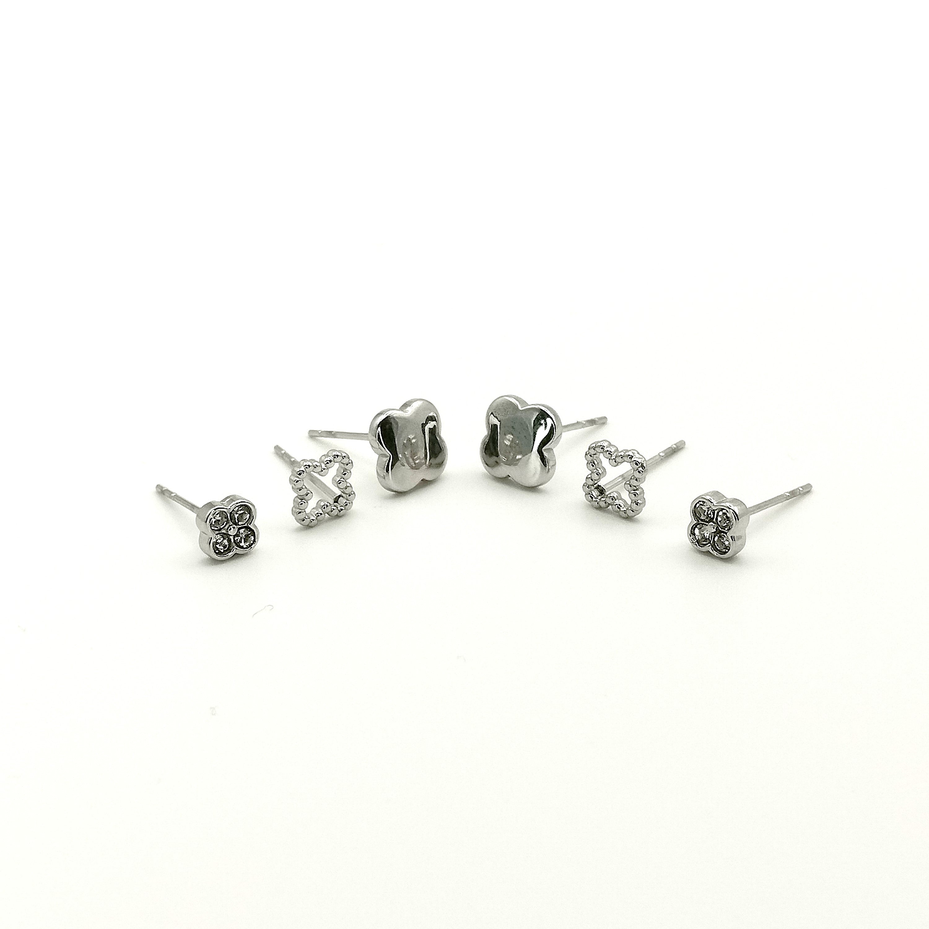 Σκουλαρίκια καρφωτά 3 τεμάχια τριφύλλι