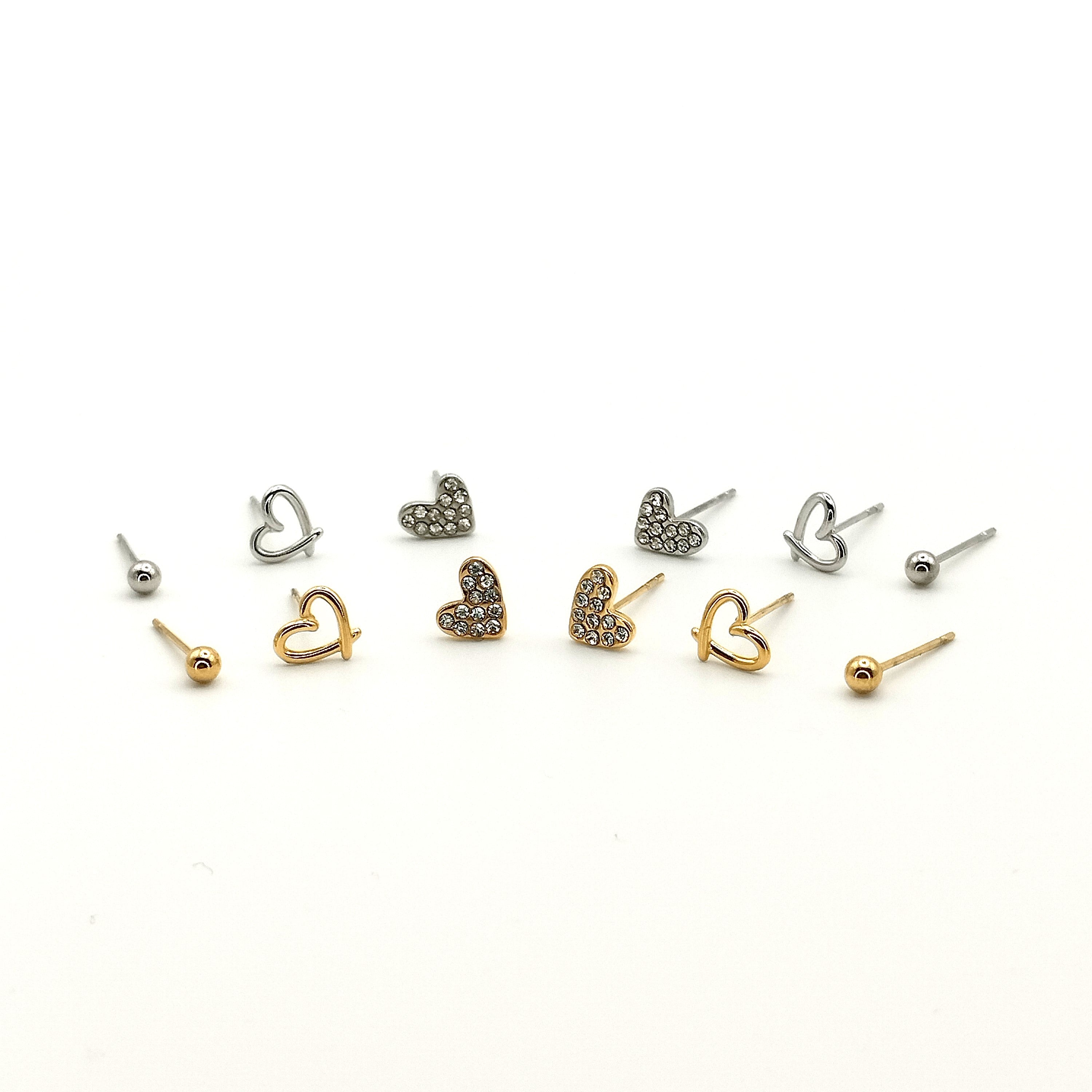 Σκουλαρίκια καρφωτά 3 τεμάχια καρδιά