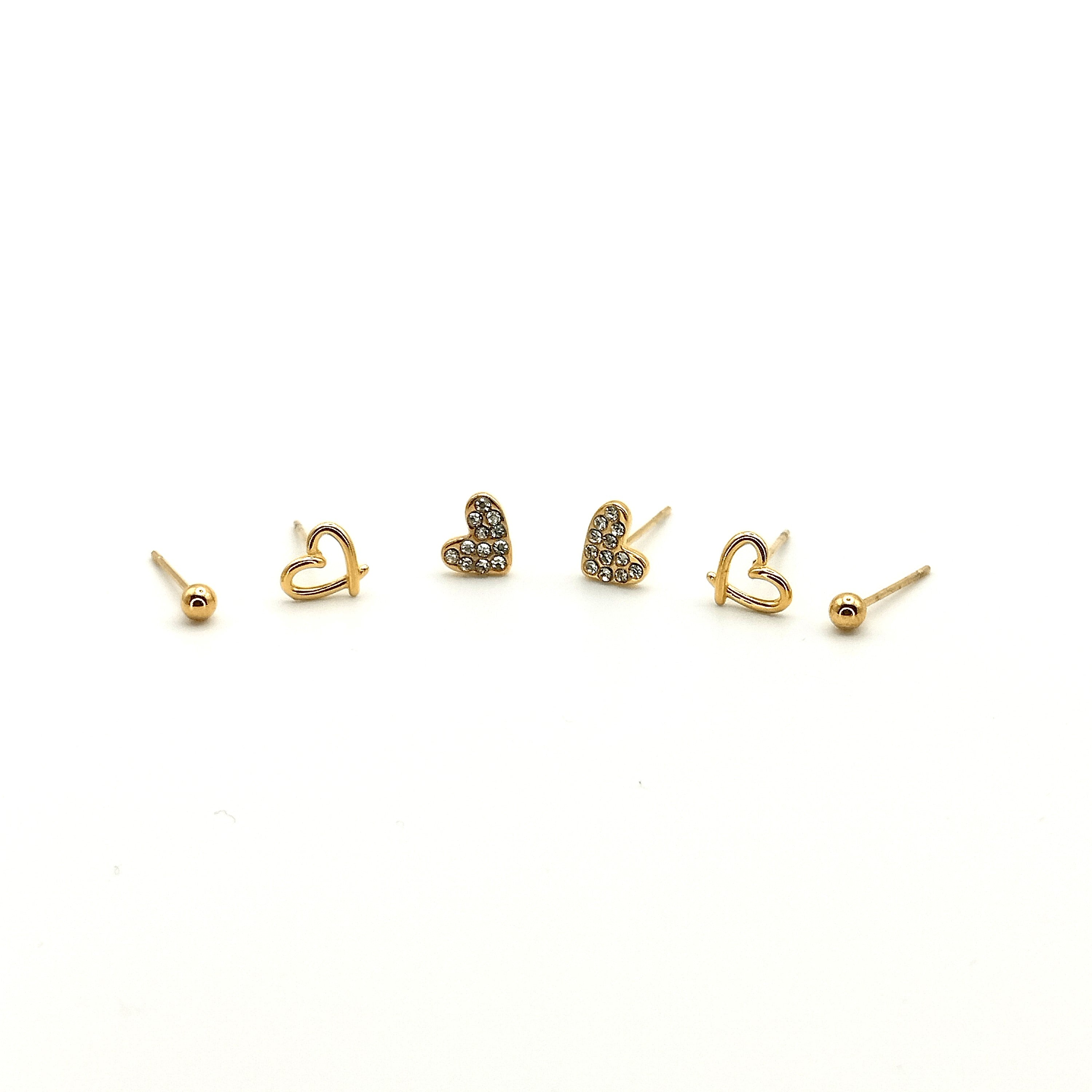 Σκουλαρίκια καρφωτά 3 τεμάχια καρδιά