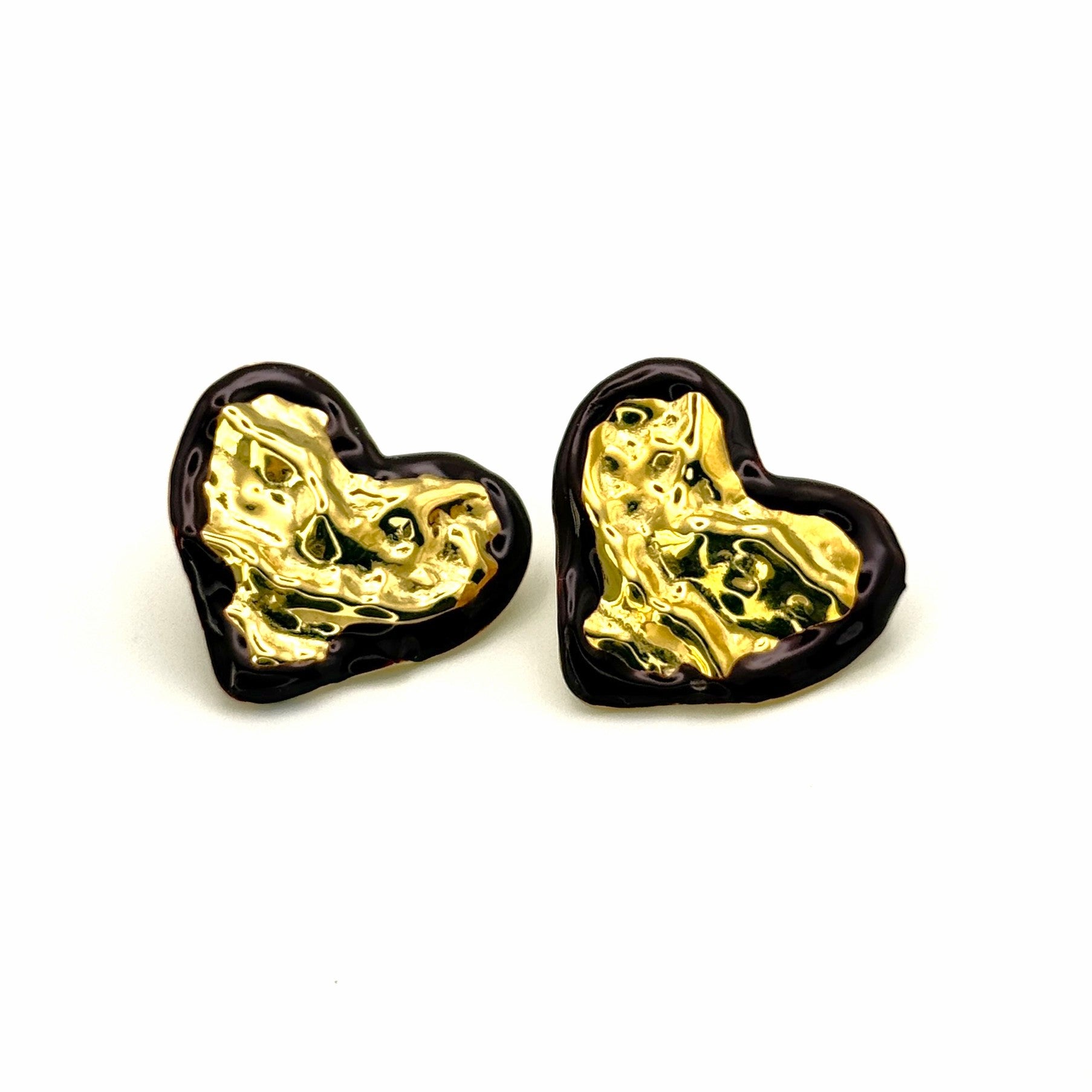 Σκουλαρίκια Ατσάλινα Ογκώδη Καρδιές Με Σκούρο Περίγραμμα