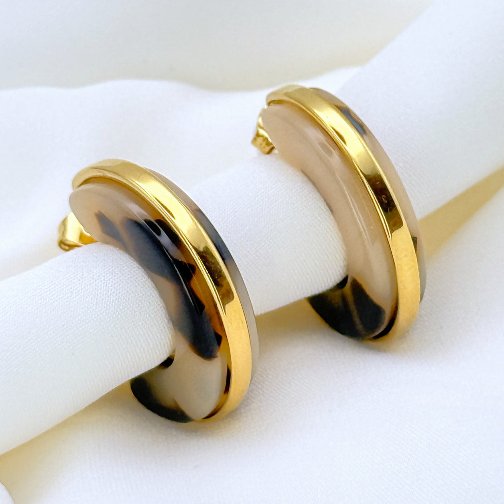 Σκουλαρίκια Ατσάλινα Ρητίνης Με Tortoiseshell Pattern