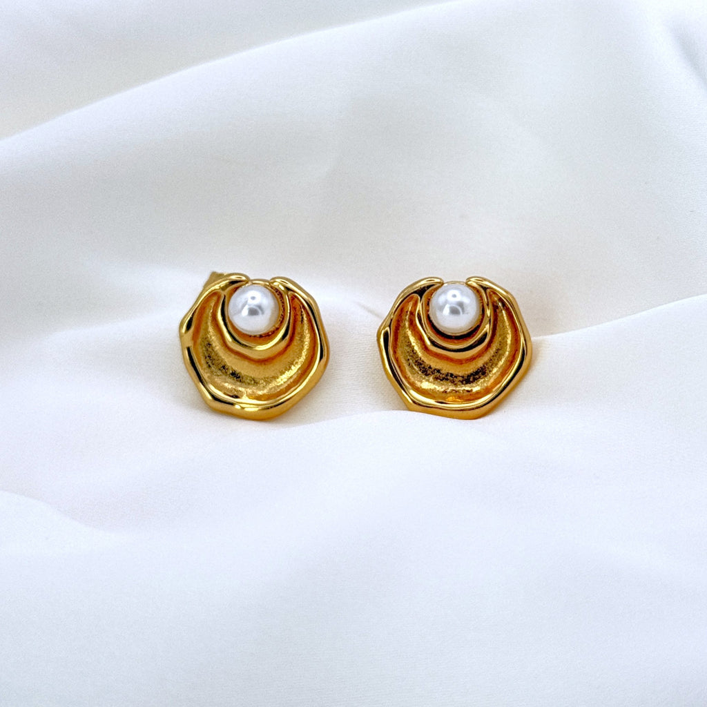 Σκουλαρίκια Ατσάλινα Κυματιστό Με Πέρλα