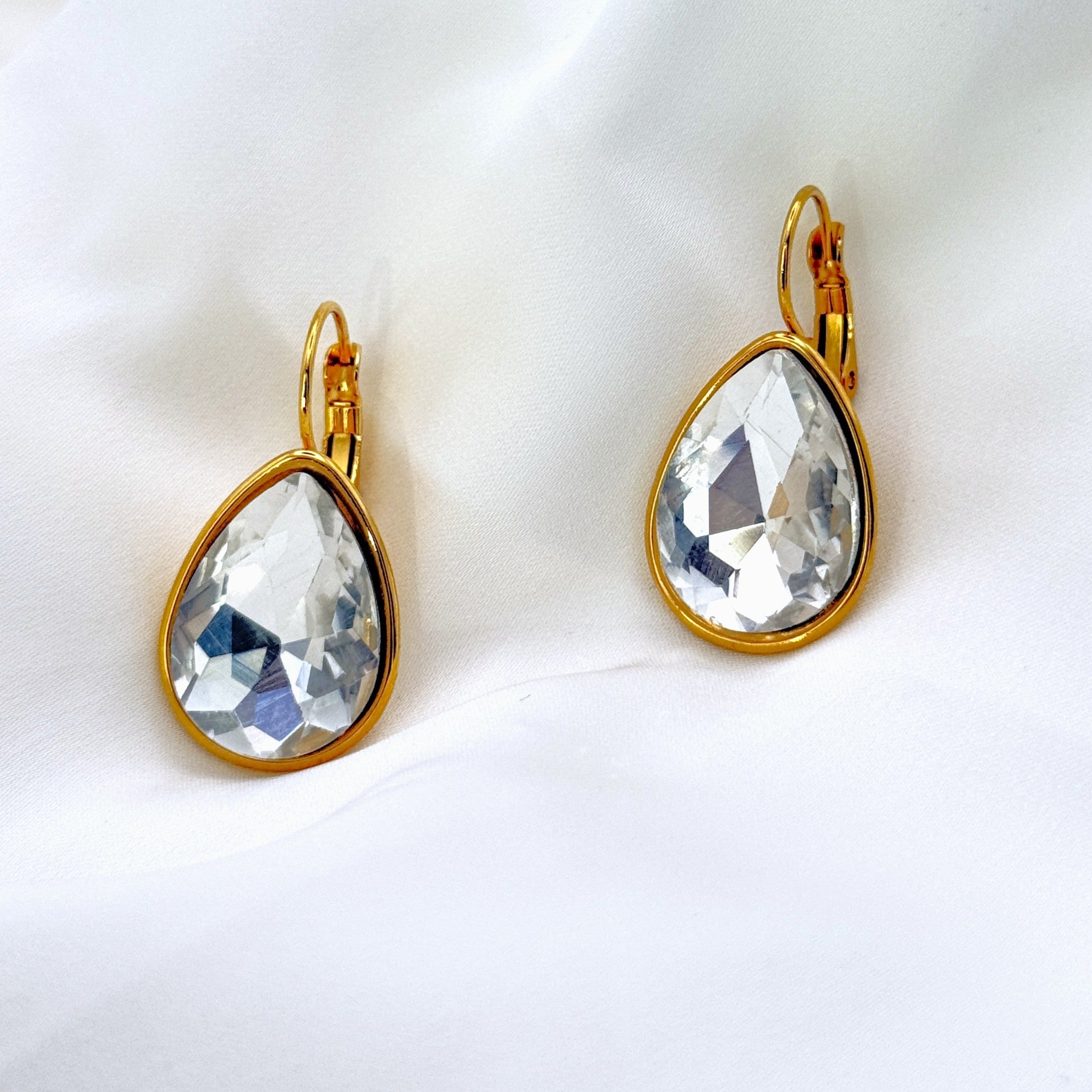 Σκουλαρίκια Ατσάλινα Μεγάλη Πέτρα Σχέδιο Δάκρυ