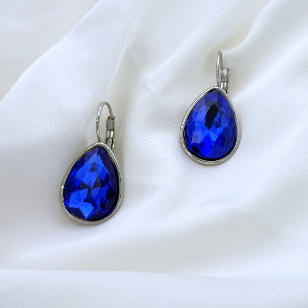 Σκουλαρίκια Ατσάλινα Μεγάλη Πέτρα Σχέδιο Δάκρυ