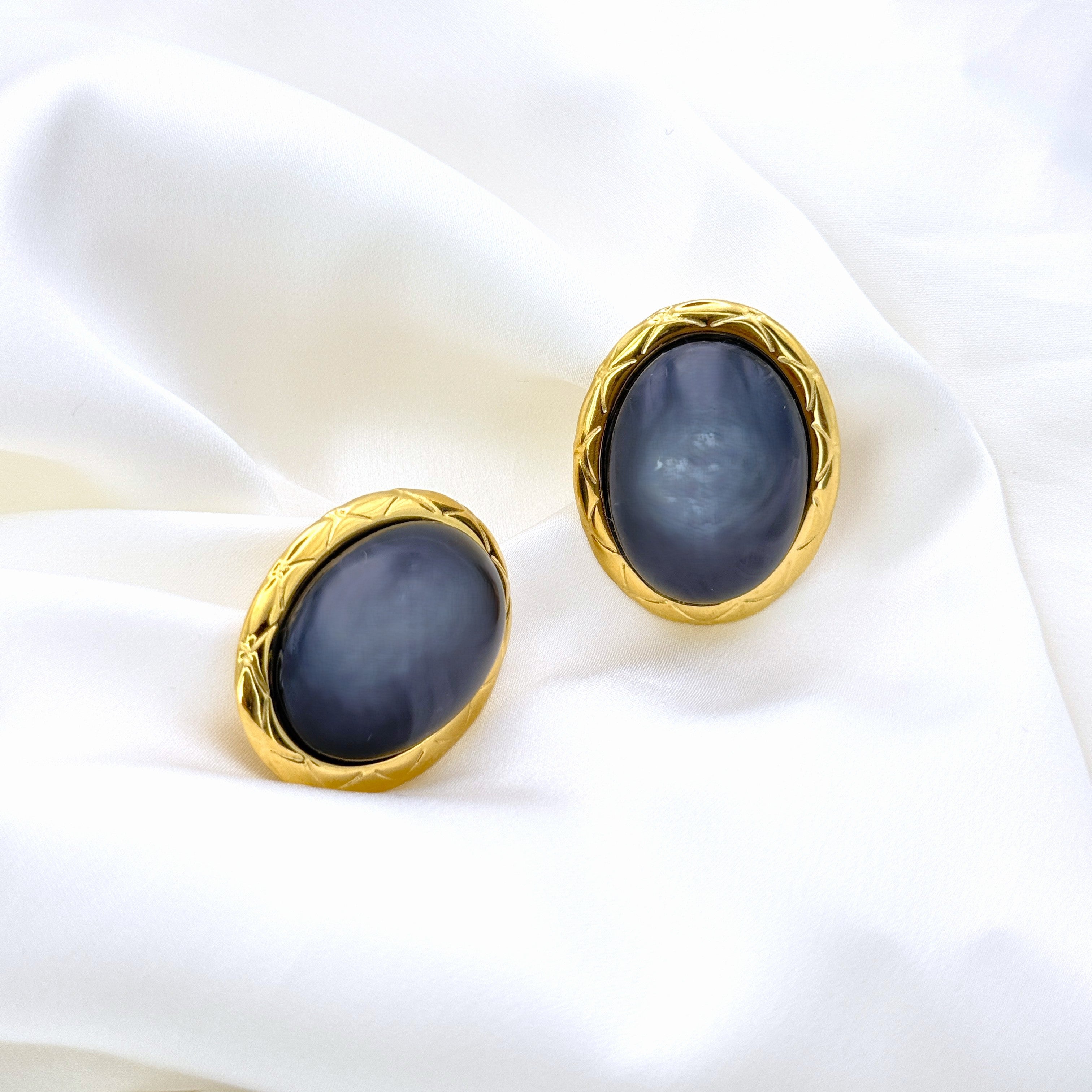 Σκουλαρίκια Ατσάλινα Statement Οβάλ Με Χρυσό Πλαίσιο