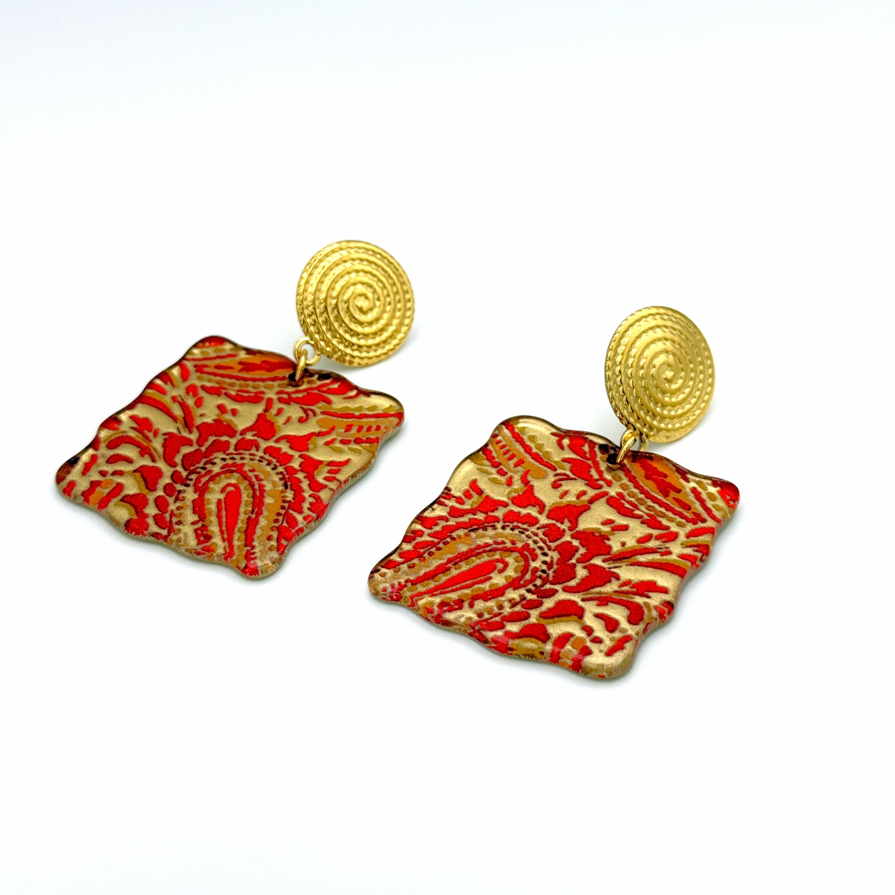 Σκουλαρίκια Ατσάλινα Κρεμαστά Έθνικ Μοτίβο