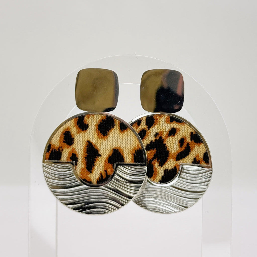 Σκουλαρίκια Ατσάλινα Statement Κρίκοι Με Leopard Print
