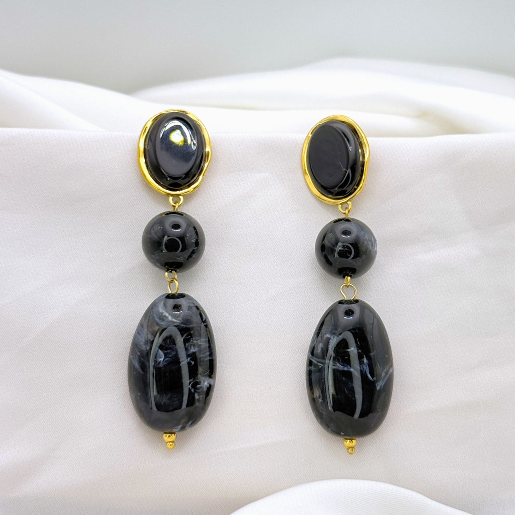 Σκουλαρίκια Ατσάλινα Κρεμαστά Με Πέτρες Ρητίνης