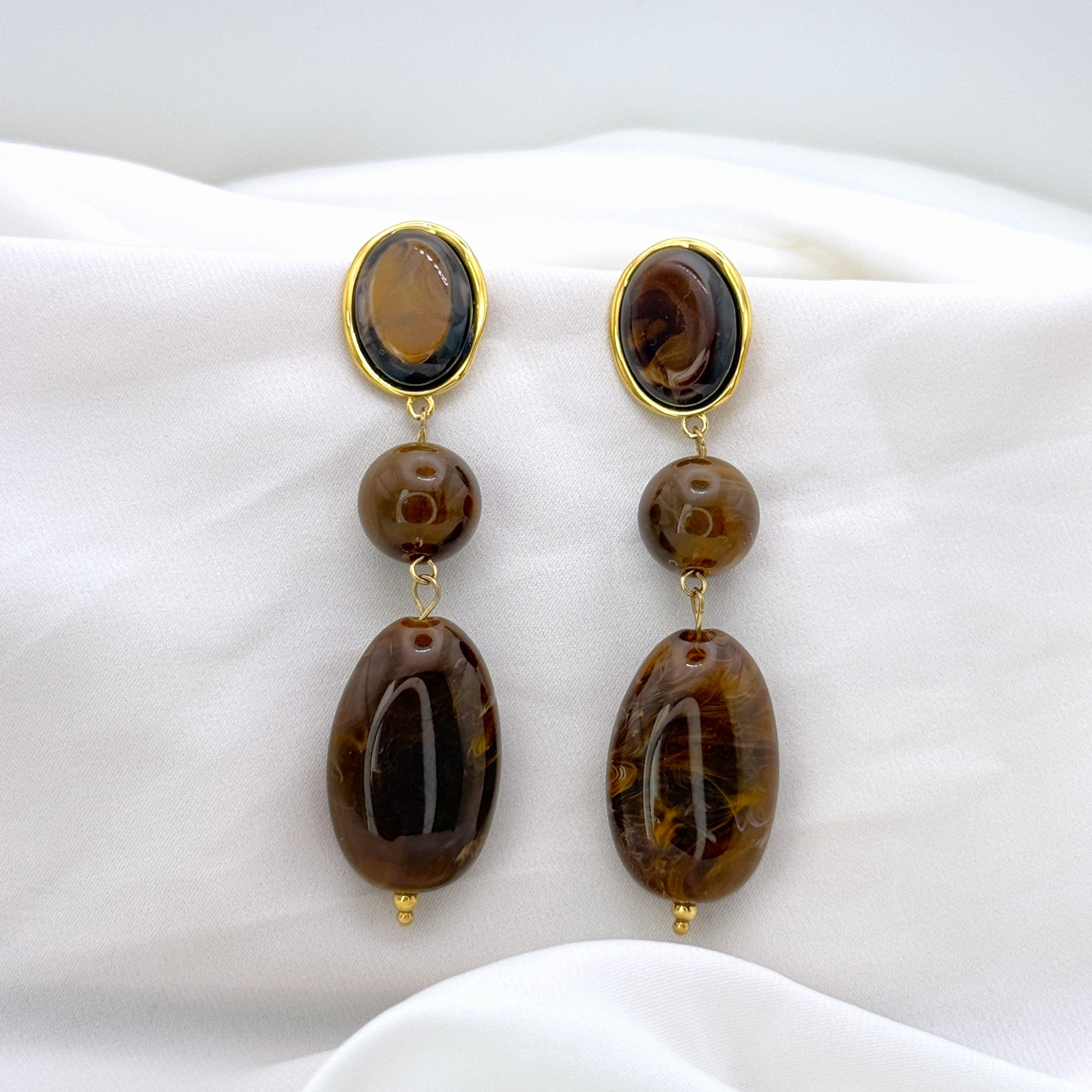 Σκουλαρίκια Ατσάλινα Κρεμαστά Με Πέτρες Ρητίνης