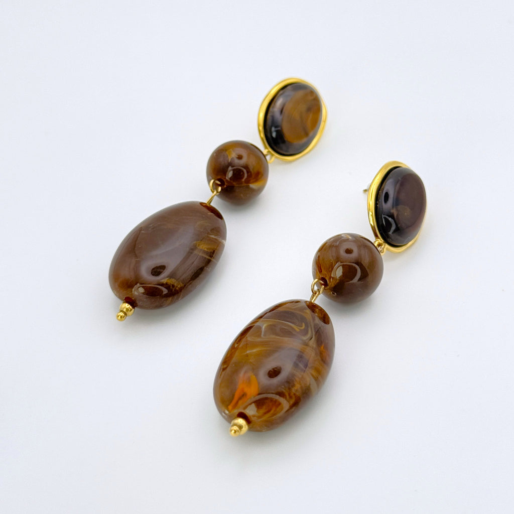 Σκουλαρίκια Ατσάλινα Κρεμαστά Με Πέτρες Ρητίνης