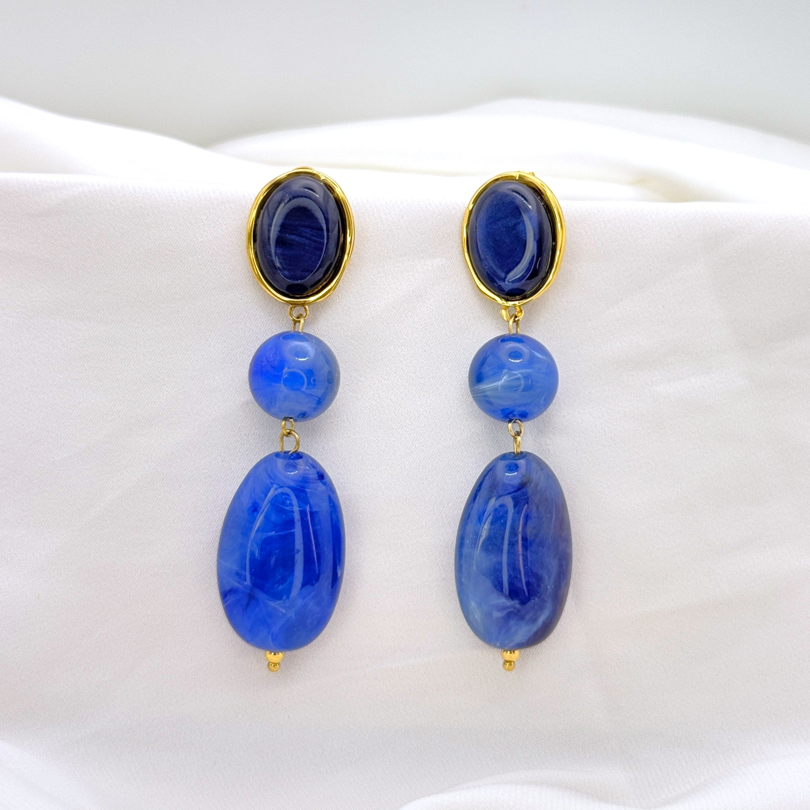 Σκουλαρίκια Ατσάλινα Κρεμαστά Με Πέτρες Ρητίνης