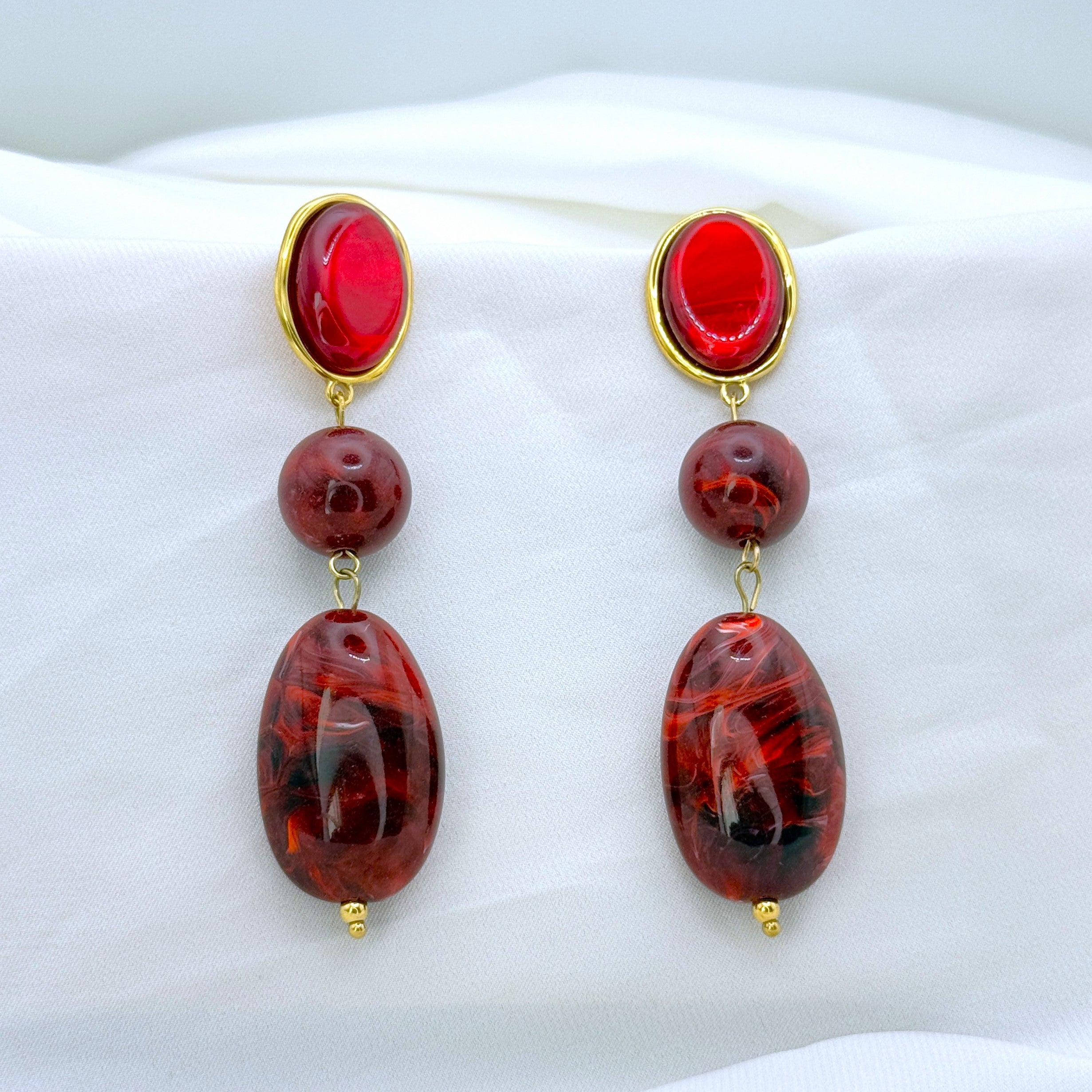 Σκουλαρίκια Ατσάλινα Κρεμαστά Με Πέτρες Ρητίνης