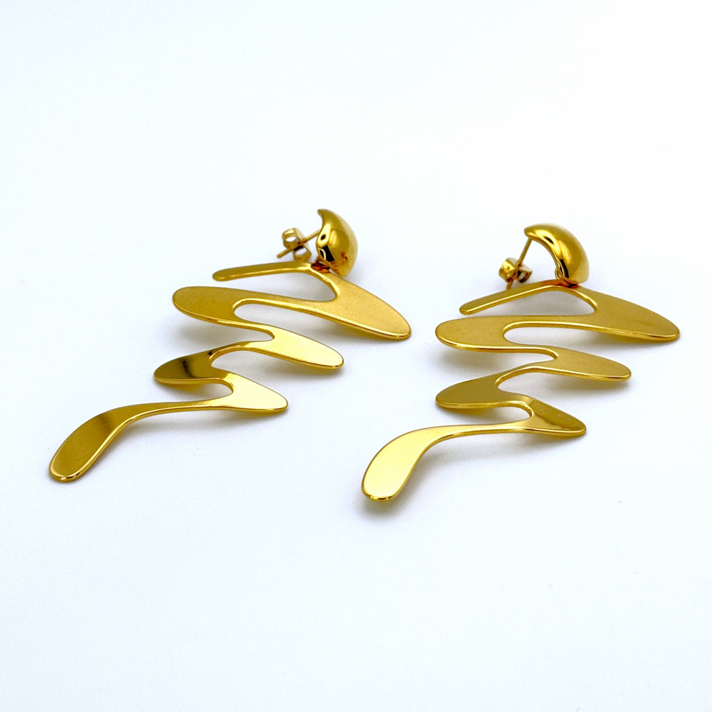 Σκουλαρίκια Ατσάλινα Statement Με Αφηρημένες Γραμμές