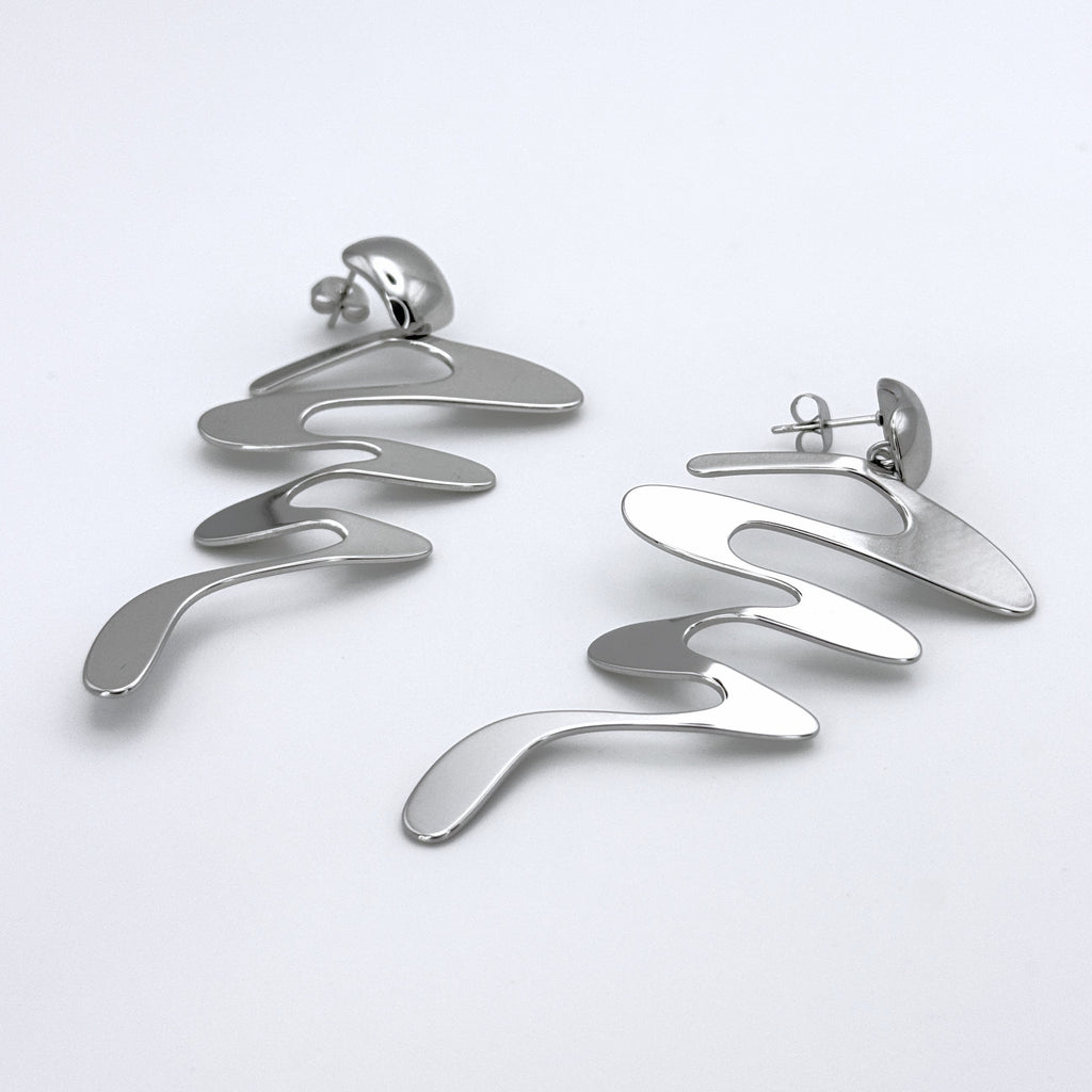 Σκουλαρίκια Ατσάλινα Statement Με Αφηρημένες Γραμμές