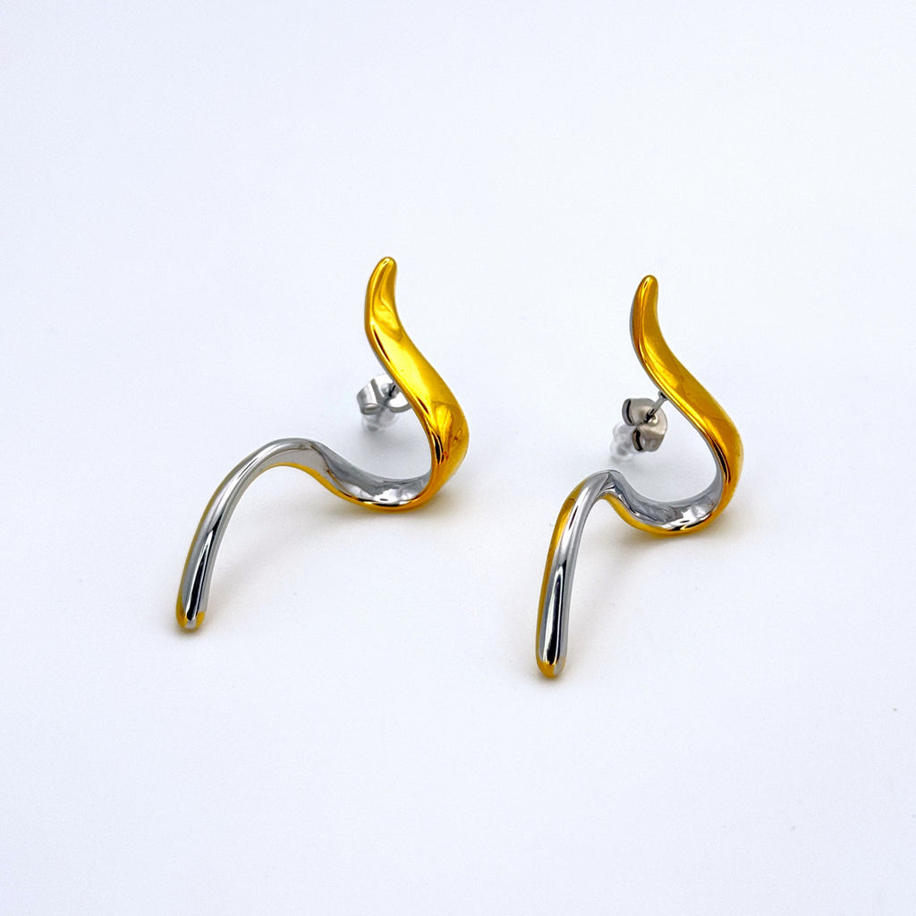 Σκουλαρίκια Ατσάλινα Δίχρωμα Στριφτό Σχέδιο