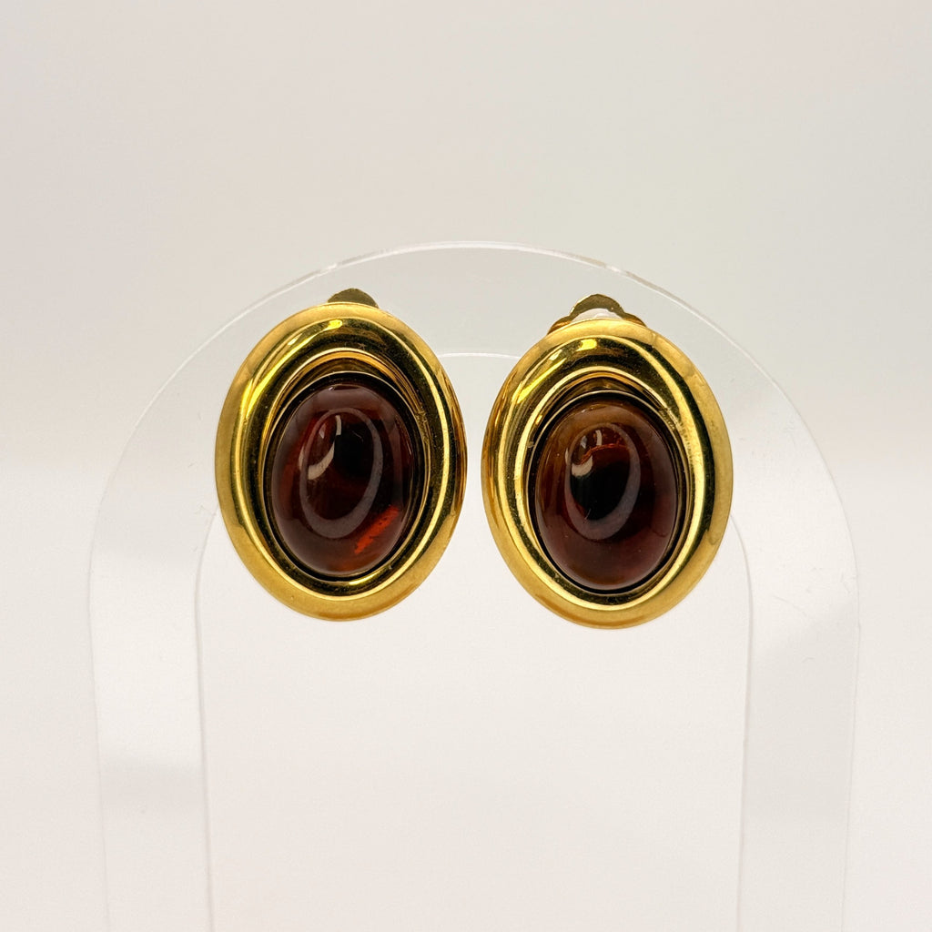 Vintage Σκουλαρίκια Clip-on Με Οβάλ Πέτρα
