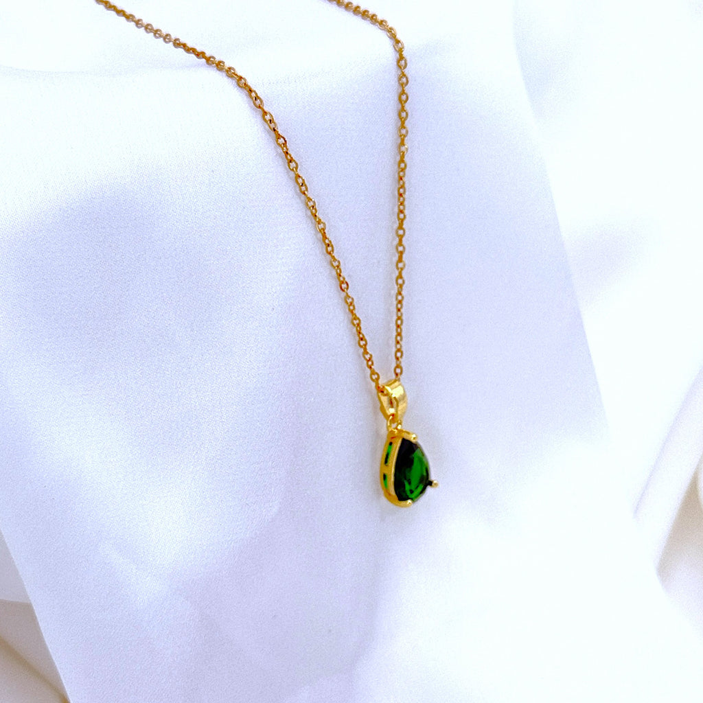 Κολιέ Ατσάλινο Layering Με Διακριτικό Πράσινο Ζιργκόν