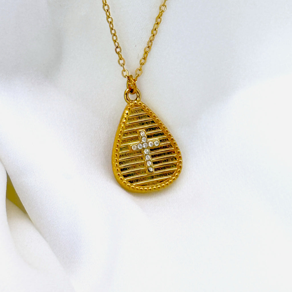 Κολιέ Ατσάλινο Με Σταυρό Ζιργκόν Σχέδιο Δάκρυ