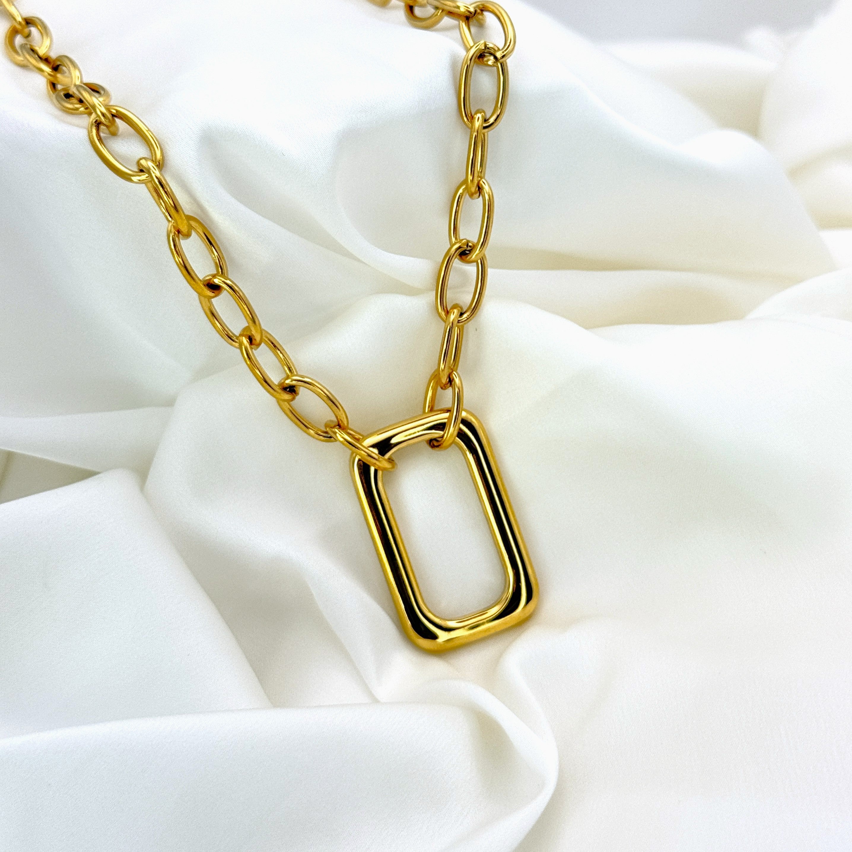 Κολιέ Ατσάλινο Statement Με Ογκώδη Αλυσίδα και Γεωμετρικό Στοιχείο