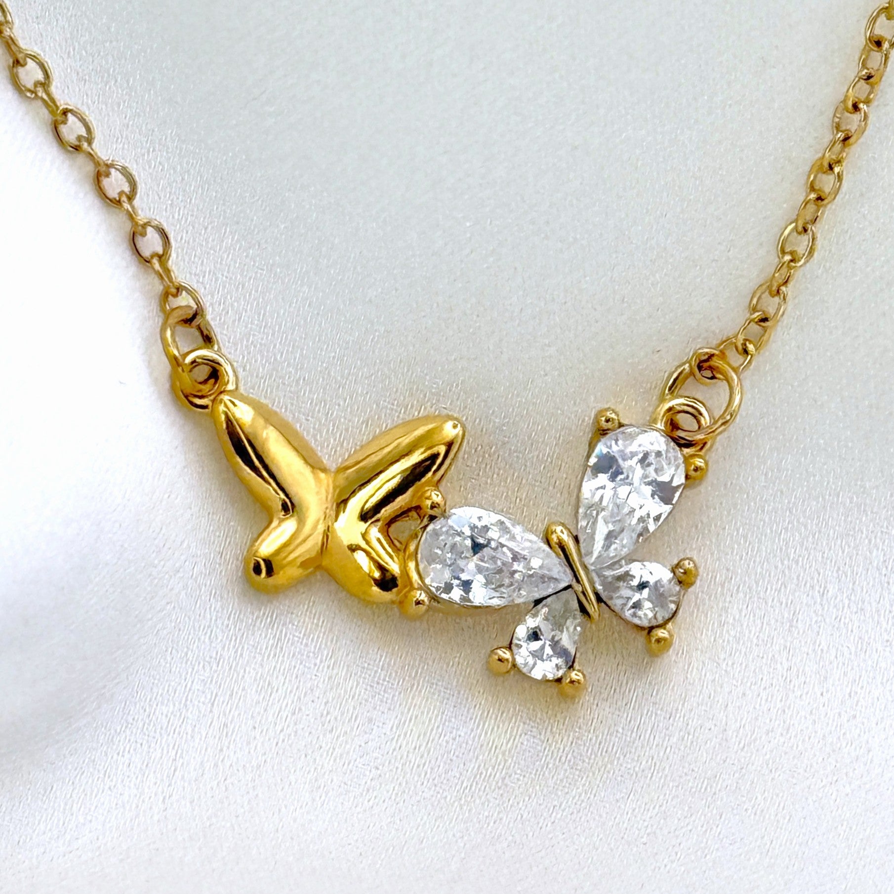 Κολιέ Ατσάλινο Layering Διπλή Πεταλούδα Με Ζιργκόν