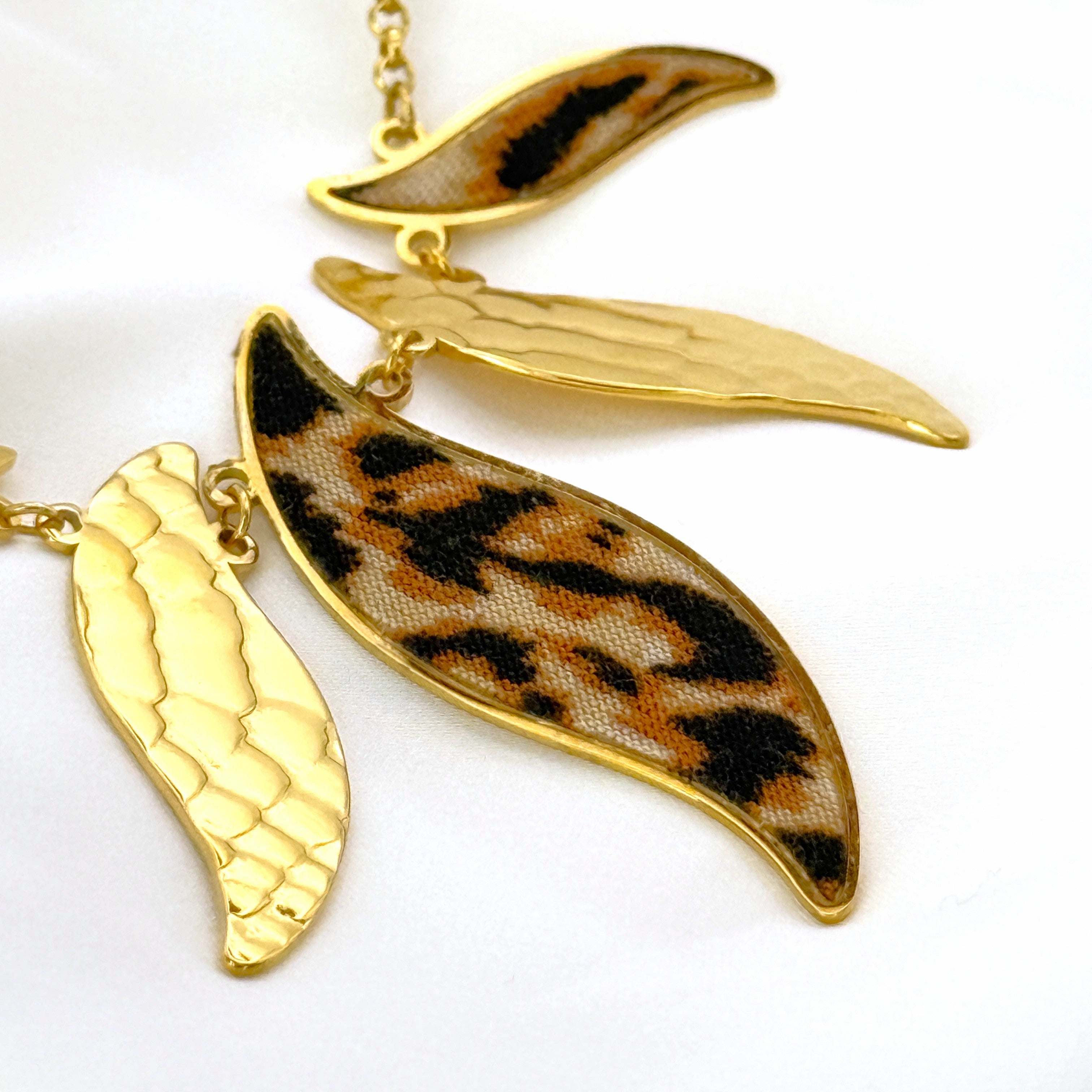 Κολιέ Ατσάλινο Statement Φύλλα Με Leopard Print