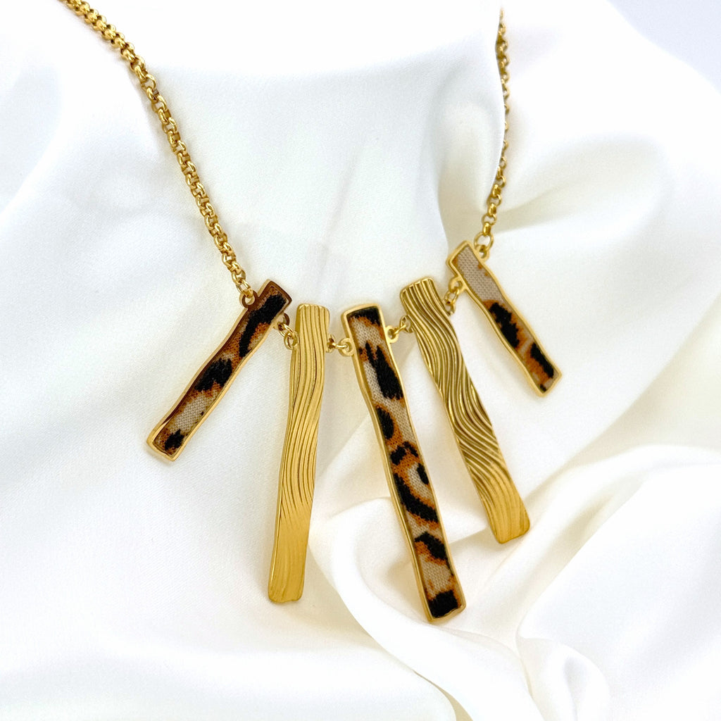 Κολιέ Ατσάλινο Τσόκερ Με Μπάρες Leopard Print