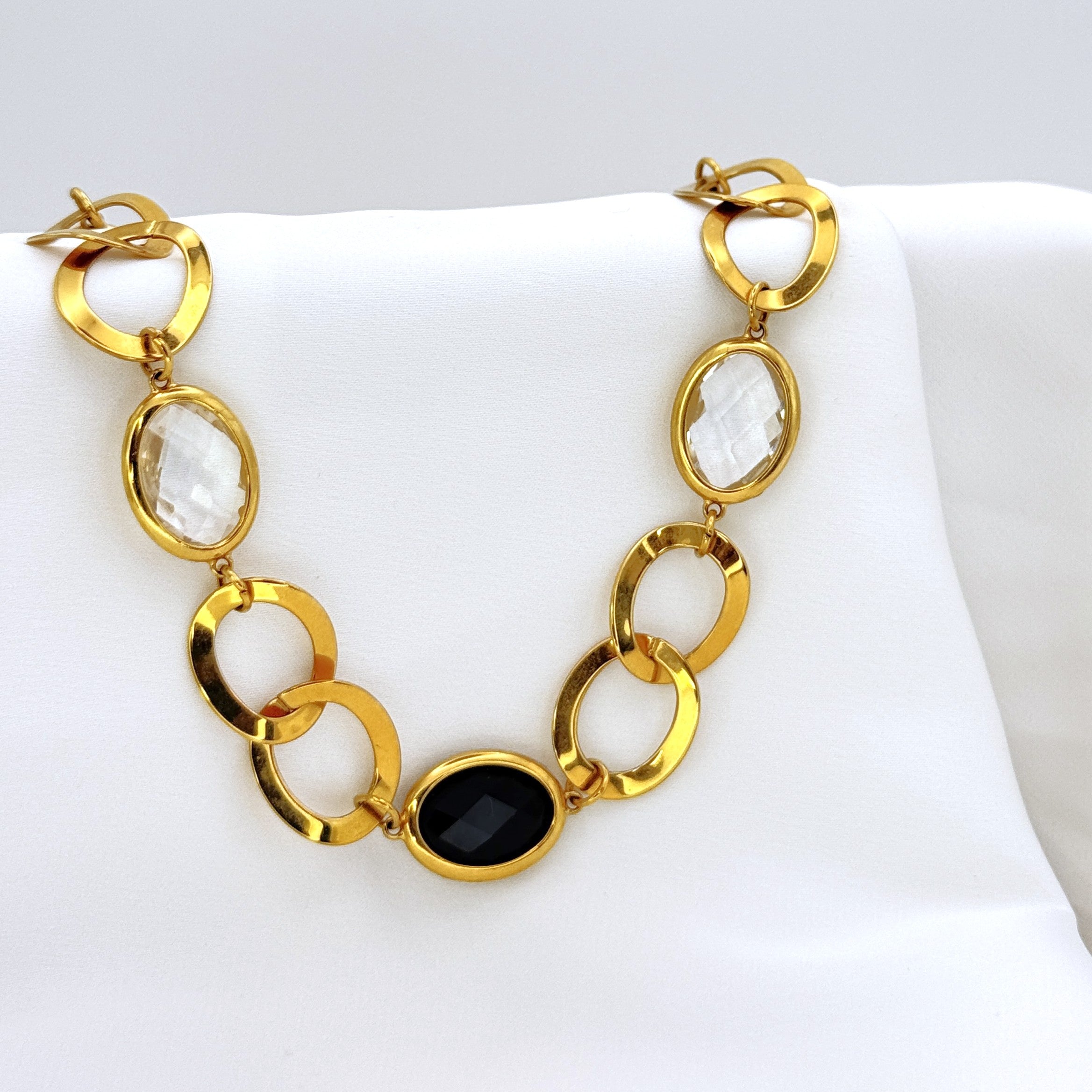 Statement Κολιέ Με Οβάλ Κρίκους Και Μεγάλα Faceted Κρύσταλλα