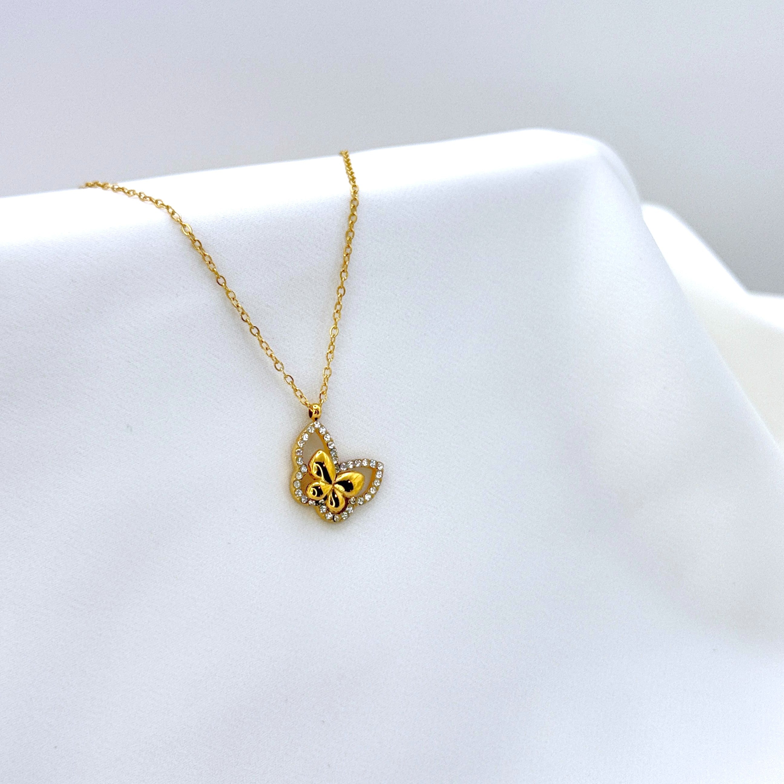 Κολιέ "Eternal Butterfly" Με Διπλό Σχέδιο Και Περίγραμμα Από Κρύσταλλα