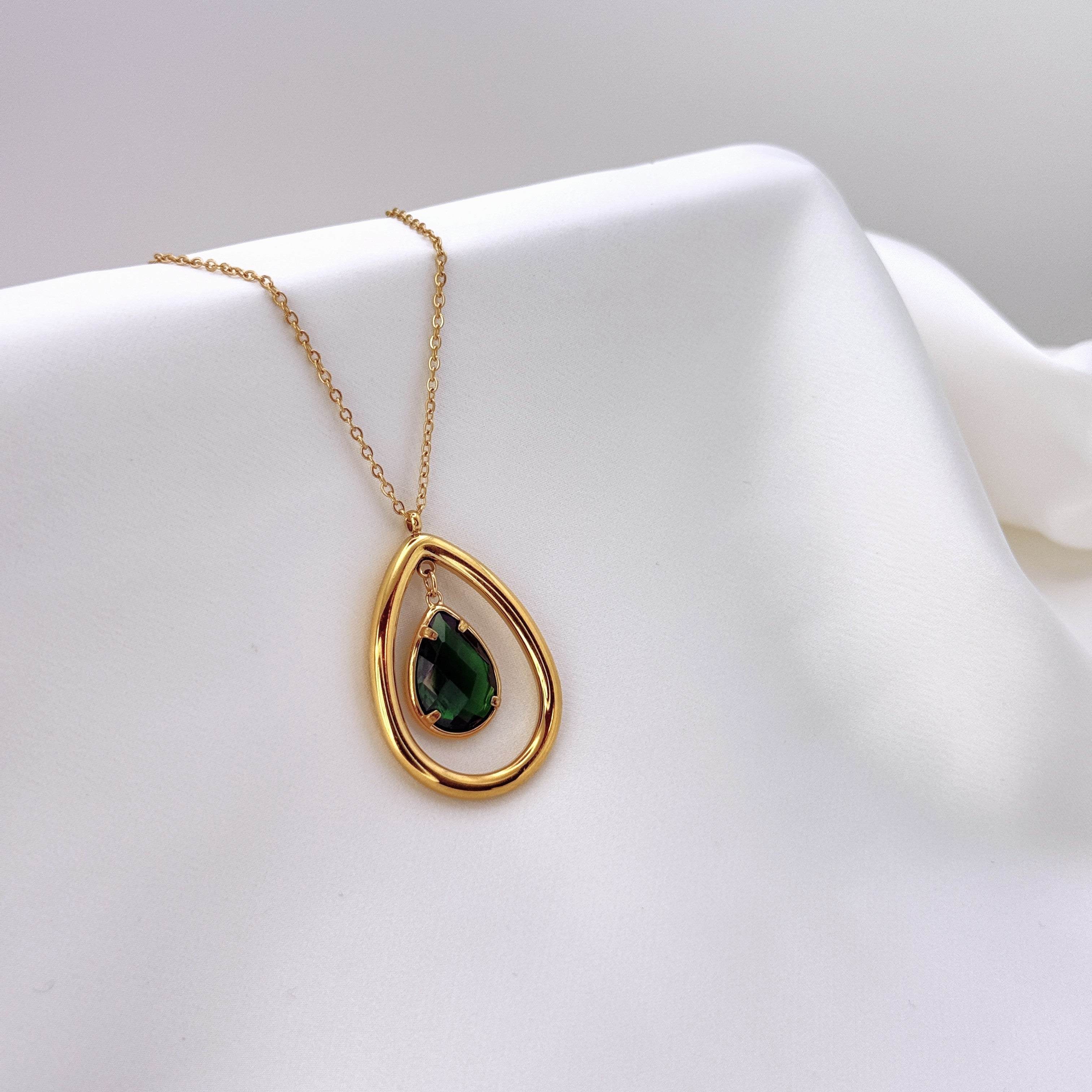 Κολιέ Με Διπλό Μενταγιόν "Teardrop" Και Faceted Κρύσταλλο