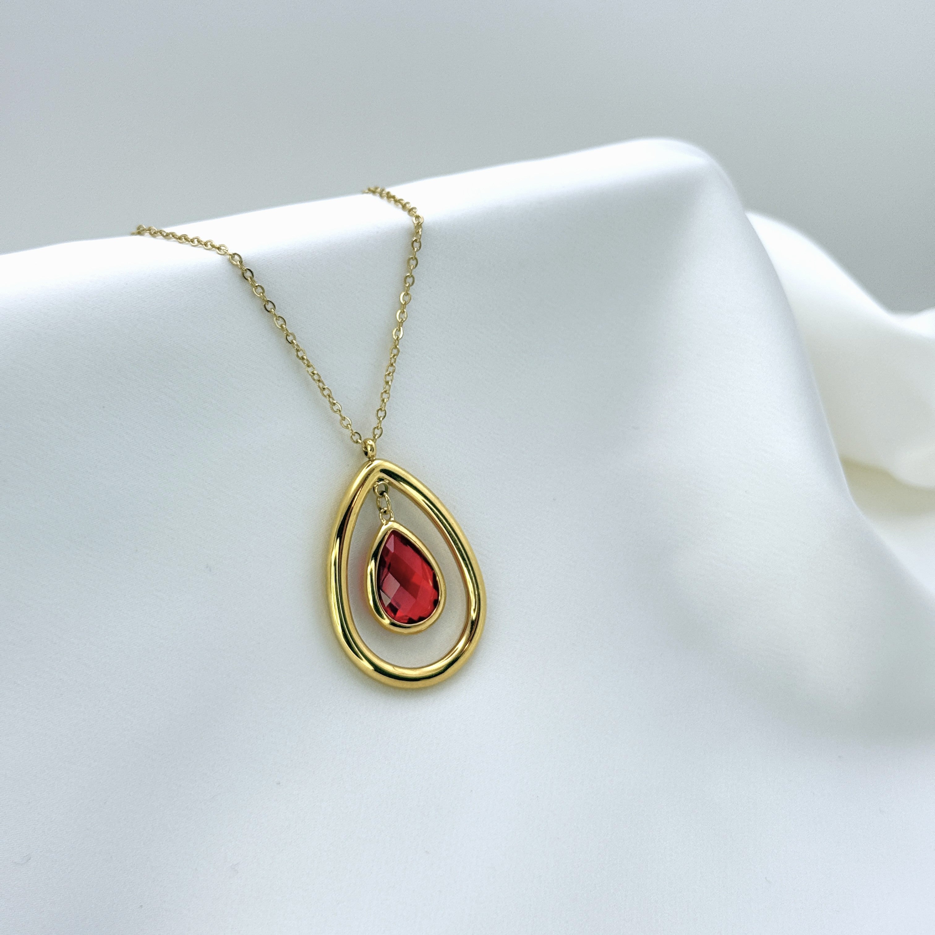 Κολιέ Με Διπλό Μενταγιόν "Teardrop" Και Faceted Κρύσταλλο