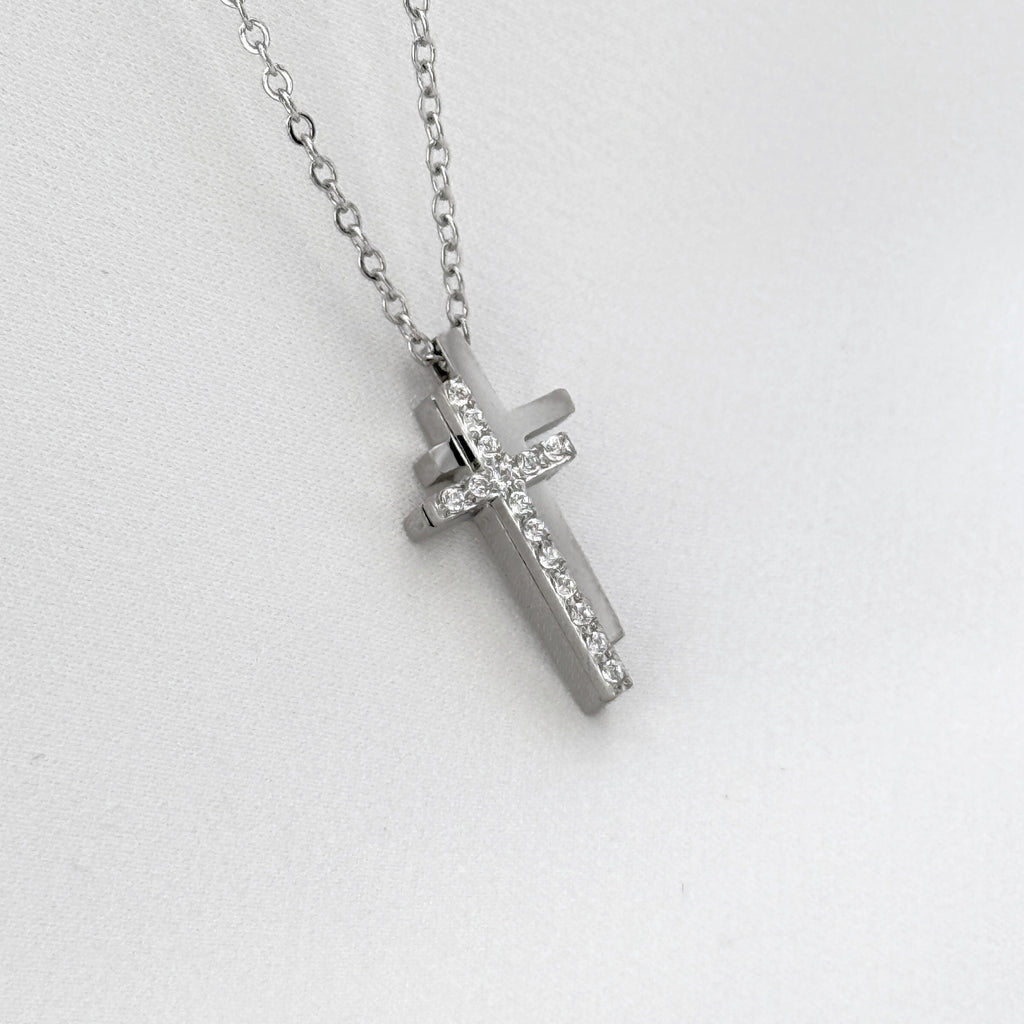 Κολιέ "Double Layer Cross" Με Κρύσταλλα Και Μοντέρνο Σχεδιασμό
