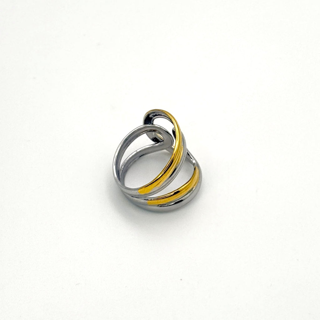 Δαχτυλίδι Ατσάλινο Δίχρωμο Σχέδιο Διπλής Ροής