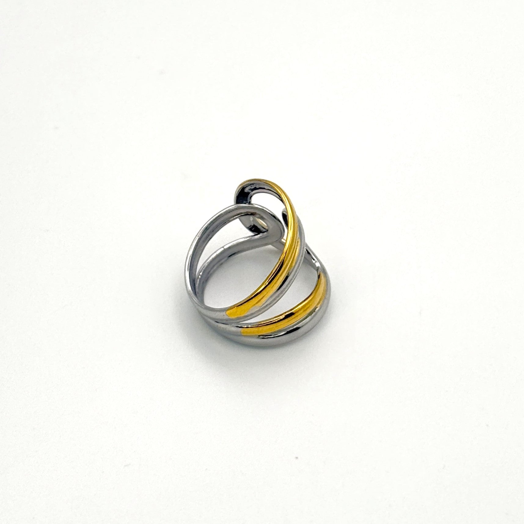 Δαχτυλίδι Ατσάλινο Δίχρωμο Σχέδιο Διπλής Ροής