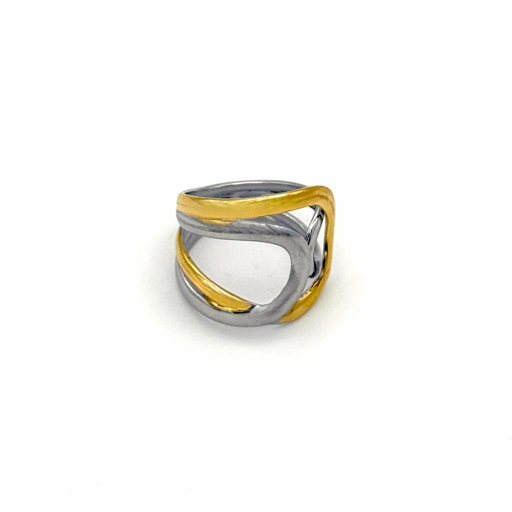 Δαχτυλίδι Ατσάλινο Δίχρωμο Σχέδιο Διπλής Ροής