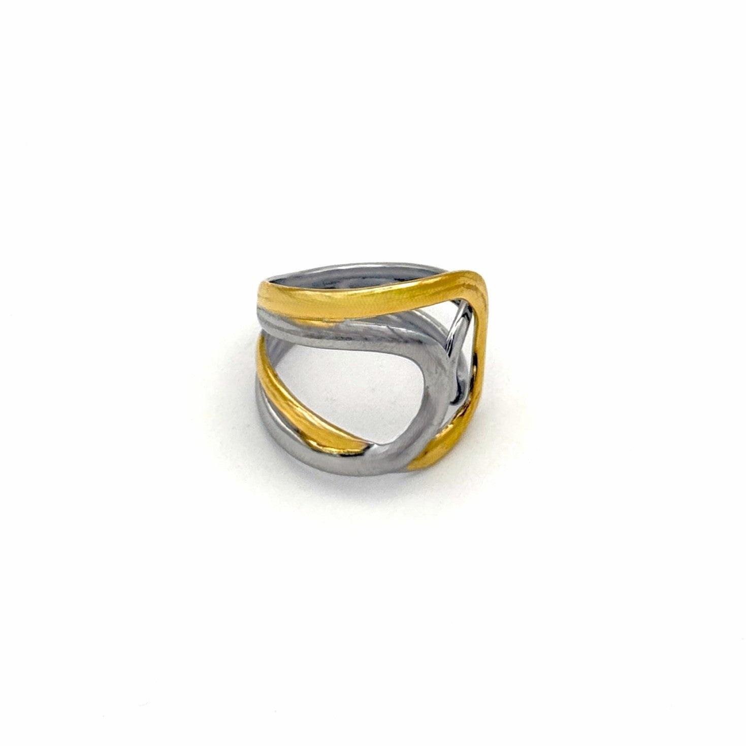Δαχτυλίδι Ατσάλινο Δίχρωμο Σχέδιο Διπλής Ροής