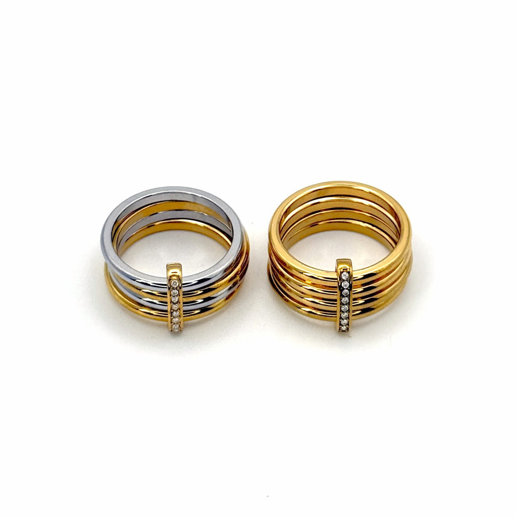 Δαχτυλίδι Ατσάλινο Πολλαπλοί Κρίκοι Με Μπάρα Ζιργκόν