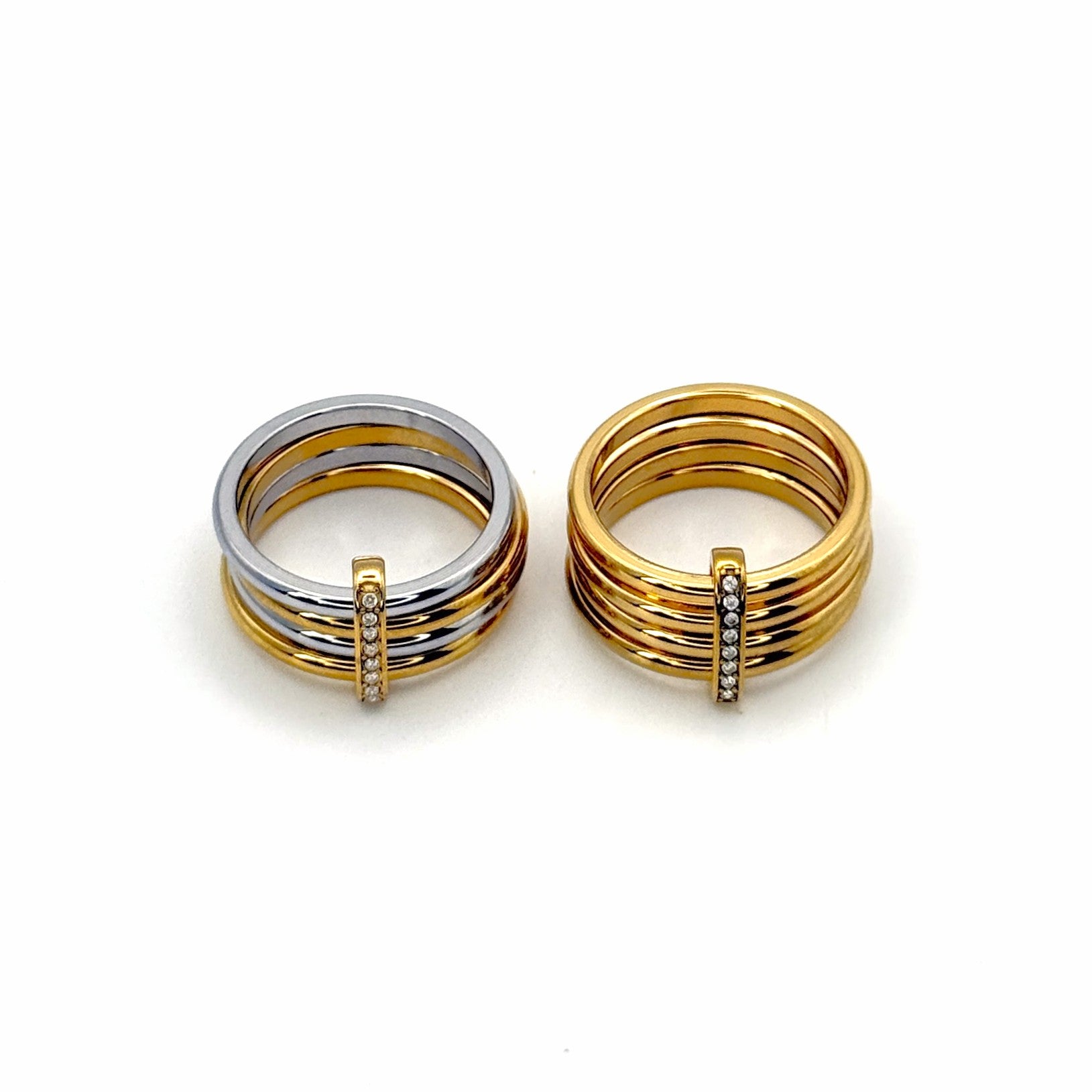 Δαχτυλίδι Ατσάλινο Πολλαπλοί Κρίκοι Με Μπάρα Ζιργκόν