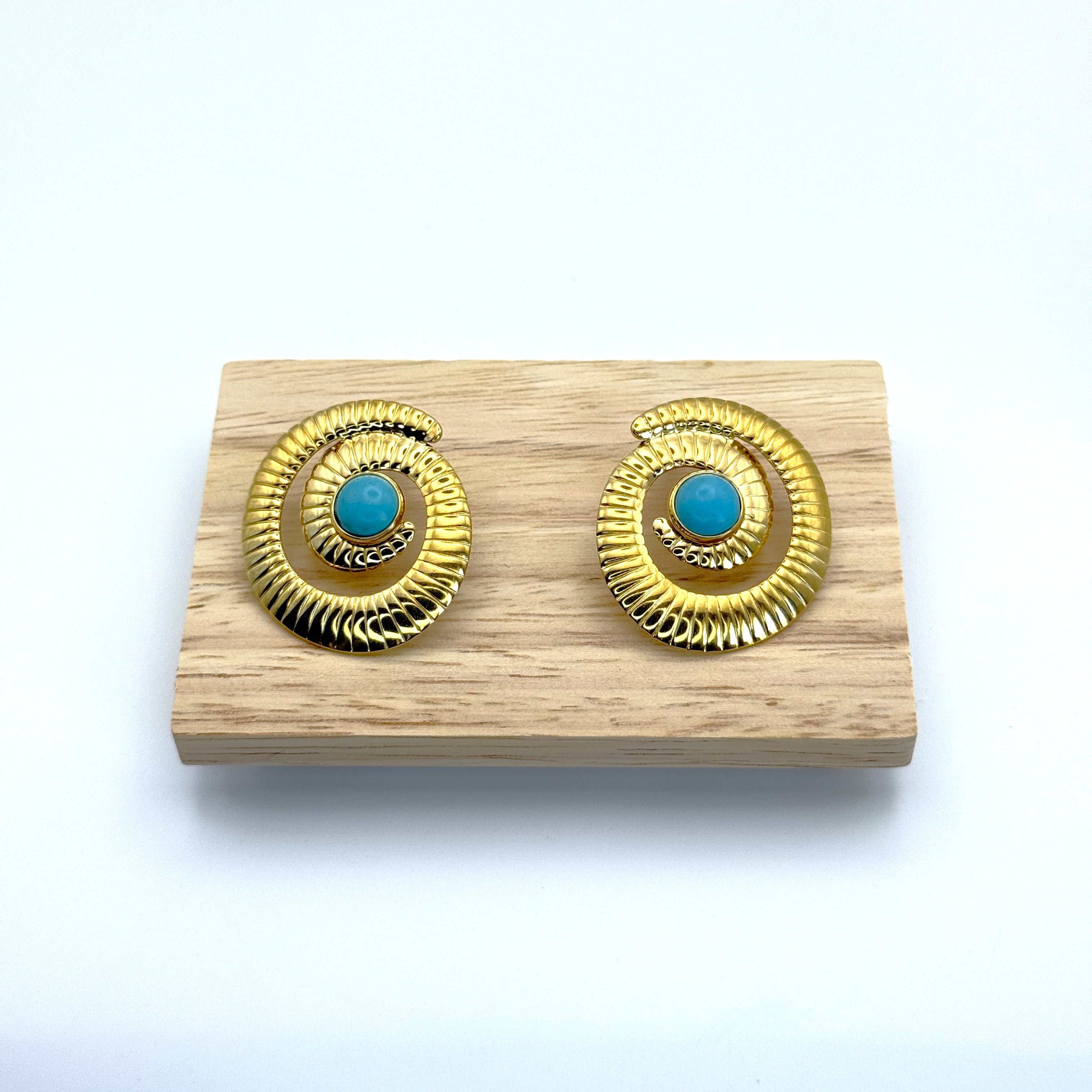 Σκουλαρίκια Στριφρά Με Γαλάζια Πέτρα